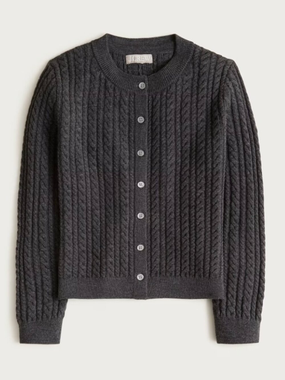 J. Crew Black Cable-knit crewneck cardigan in merino wool Size L